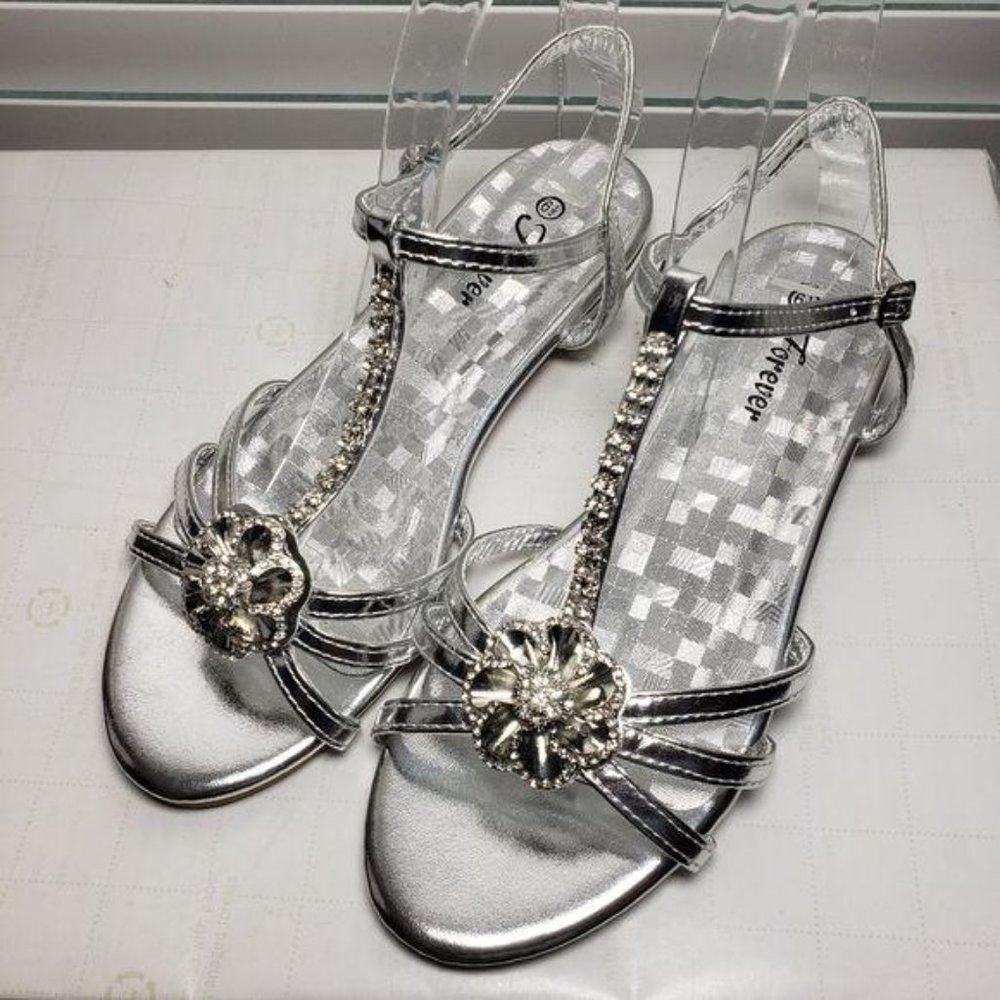 Forever Silver Open Toe Rhinestone Slingback Flats